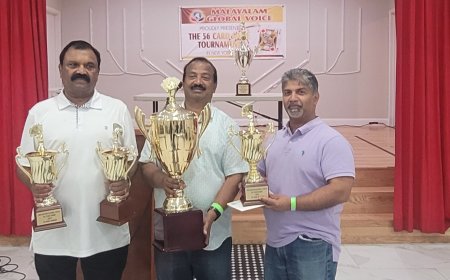 മലയാളം ഗ്ലോബൽ വോയിസ് 56 ചീട്ടുകളി ആവേശകരമായി എൽമോണ്ടിൽ നടത്തി; ന്യൂഹൈഡ് പാർക്കിലെ സന്തോഷ്, ബാബു, ബേബി സഖ്യം വിജയികൾ