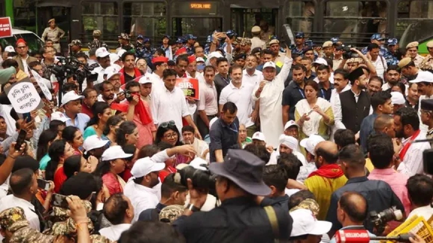 പ്രതിപക്ഷ എംപിമാരുടെ മാർച്ചിൽ സംഘർഷം; രാഹുലിനേയും പ്രിയങ്കയെയും  അറസ്റ്റ് ചെയ്ത് നീക്കി