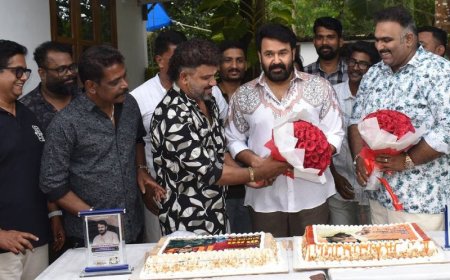 Mohanlal celebrates Dadasaheb honour with members of his fans' association on the sets of 'Drishyam 3'