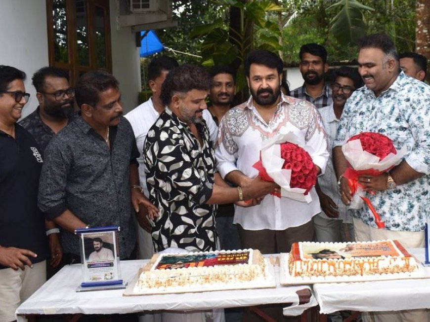 Mohanlal celebrates Dadasaheb honour with members of his fans' association on the sets of 'Drishyam 3'