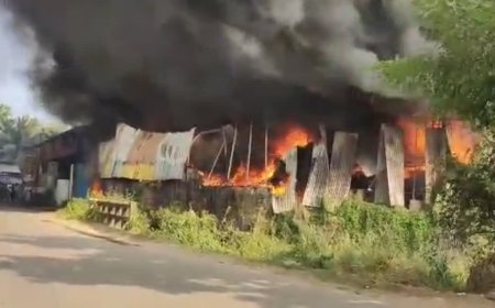 തലശ്ശേരിയിൽ  ഇൻഡസ്ട്രിയൽ എസ്റ്റേറ്റിൽ  വൻ തീപിടിത്തം;  പ്ലാസ്റ്റിക് കമ്പനി കത്തുന്നു