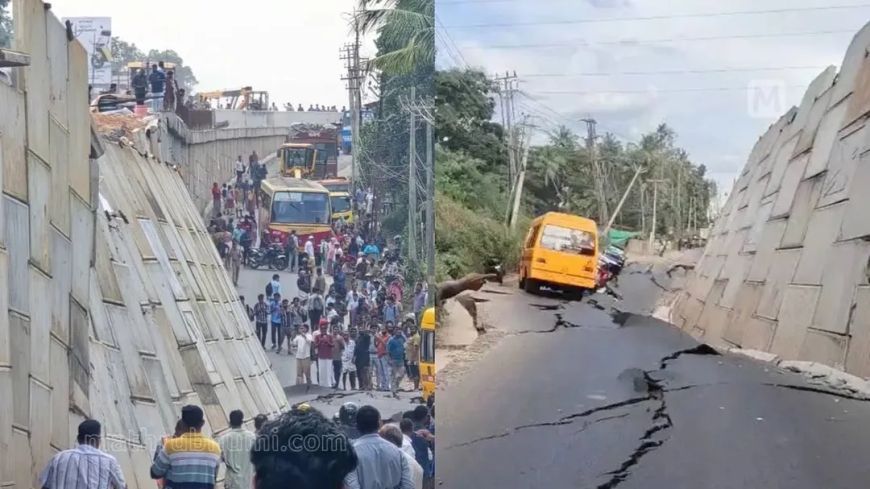 NH66 collapses at Kottiyam; narrow escape for motorists, kids