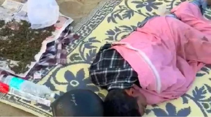 കഞ്ചാവ് ഉണക്കാനിട്ട്  ബീച്ചിൽ കിടന്നുറങ്ങി; യുവാവിനെ കൈയോടെ പിടികൂടി പോലീസ്