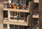 Woman dangles son by saree from 10th floor to fetch fallen saree: video link below
