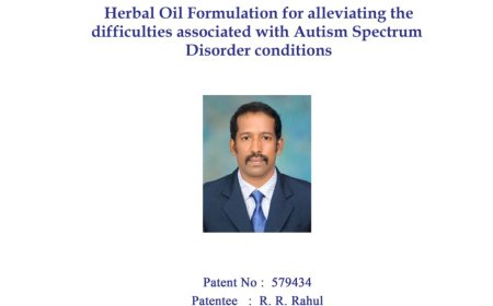 ഓട്ടിസം പരിചരണത്തിനായുള്ള ഹെർബൽ ഓയിൽ കണ്ടുപിടുത്തം;  മലയാളി ഗവേഷകന് പേറ്റന്റ്