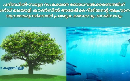 പരിസ്ഥിതി-സമുദ്ര സംരക്ഷണ ബോധവൽക്കരണത്തിന് വേൾഡ് മലയാളി കൗൺസിൽ അമേരിക്ക റീജിയന്റെ ആഹ്വാനം; യുവതലമുറയ്ക്കായി പ്രത്യേക മത്സരവും സെമിനാറും