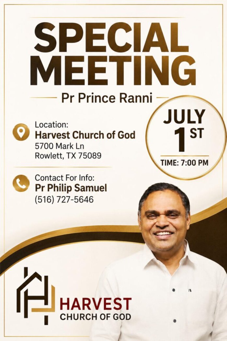 പ്രിൻസ് റാന്നി നയിക്കുന്ന പ്രത്യേക ആത്മീയ യോഗം ജൂലൈ 1-ന് റൗളറ്റിൽ
