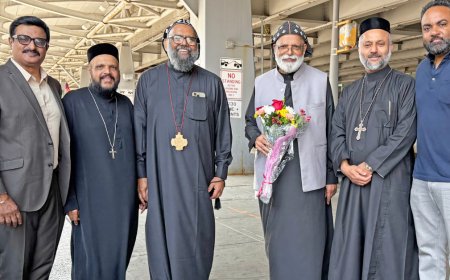 ഡോ. തോമസ് മാർ അത്തനാസിയോസ് മെത്രാപ്പോലീത്തയ്ക്ക്  കെന്നഡി വിമാനത്താവളത്തിൽ ആത്മീയ ഹർഷത്തോടെ സ്വാഗതം: നോർത്ത് അമേരിക്കൻ  ഭദ്രാസനത്തിന്റെ ഹൃദ്യമായ വരവേൽപ്പ്