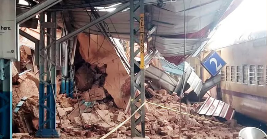 കോഴിക്കോട് റെയില്‍വേ സ്‌റ്റേഷനില്‍ കെട്ടിടം തകര്‍ന്നുവീണു; ട്രെയിന്‍ ഗതാഗതം നിര്‍ത്തിവെച്ചു